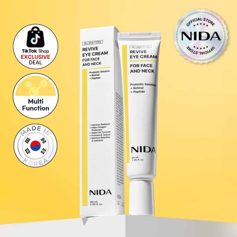 NIDA Revive Eye Cream For Face And Neck (40mL) / Probiotic Solution, Retinal, Peptide / Wrinkles, Fine Lines, Aging Skin